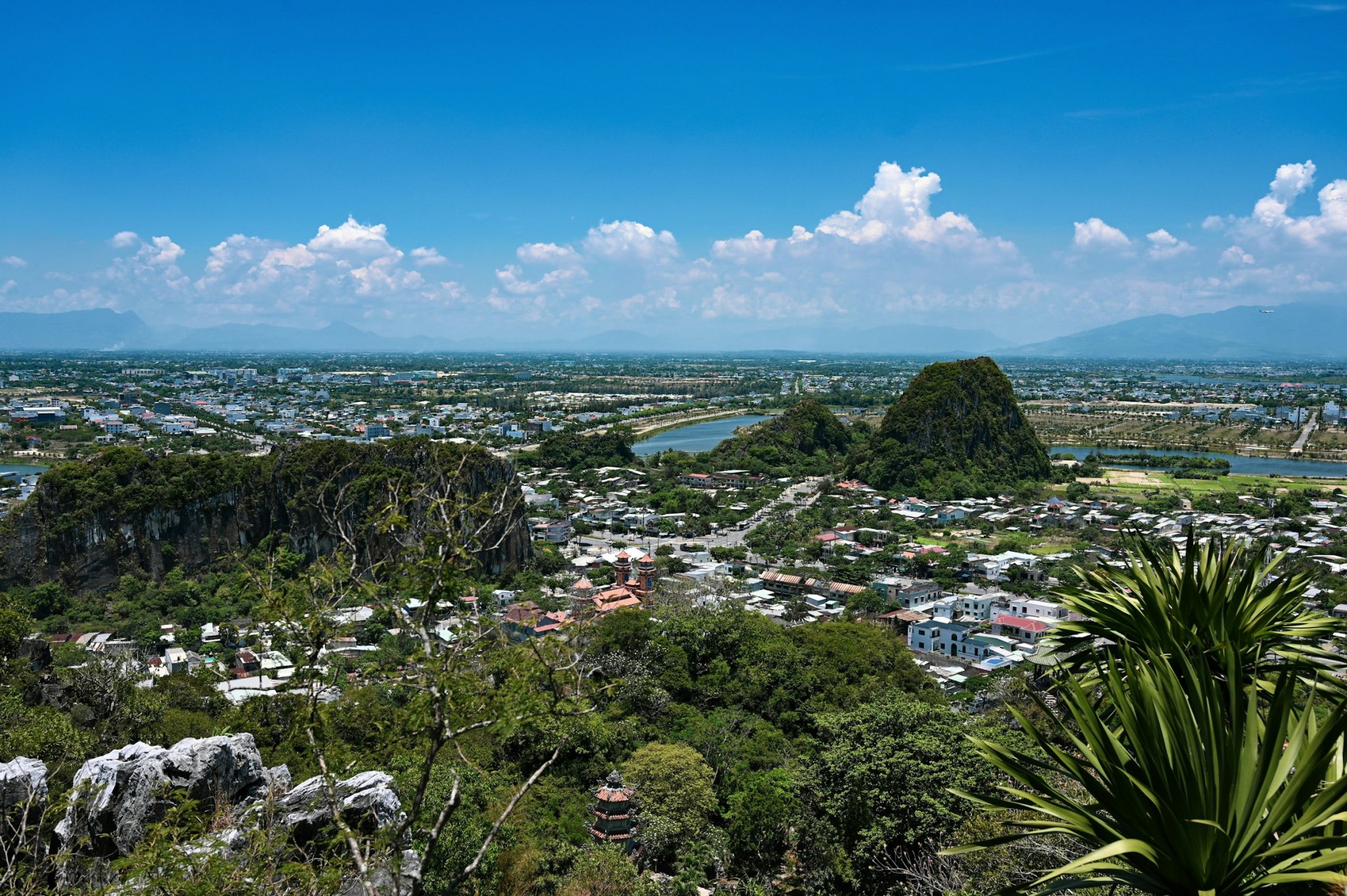 View from the Marble Mountains over Da Nang, the river and the distant mountains